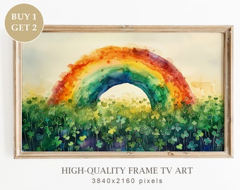 St Patrick's Day Frame TV Art, St Patrick's Rainbow Clovers Frame TV Art, Watercolor Painting of Clovers, Shamrock Art, Digital Download