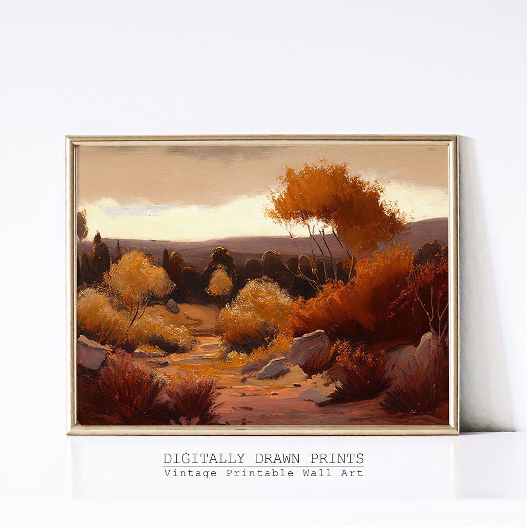 Moody Autumn Printable Field Landscape Oil Painting, Rustic Farm House ...