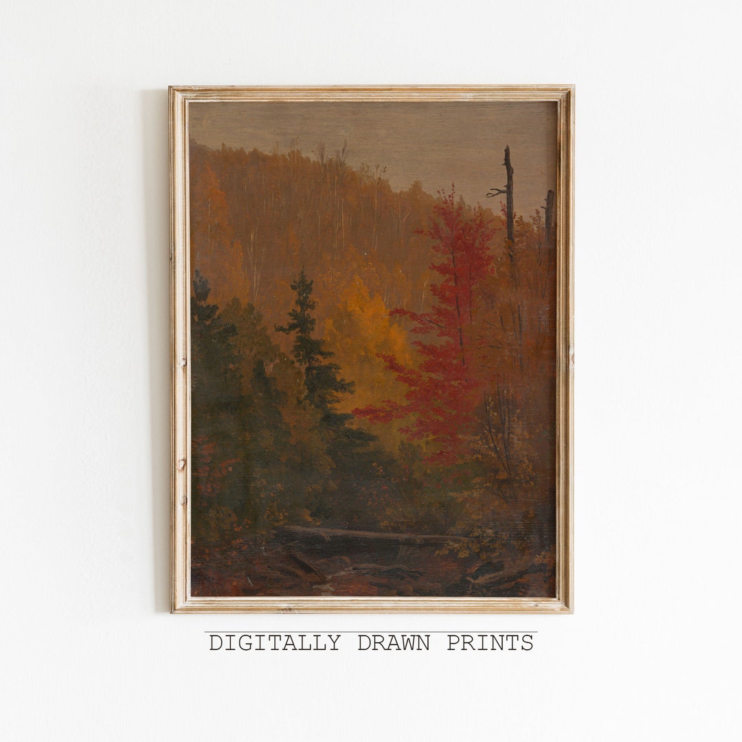 Autumn Printable Field Landscape Oil Painting, Rustic Farm House, Moody ...