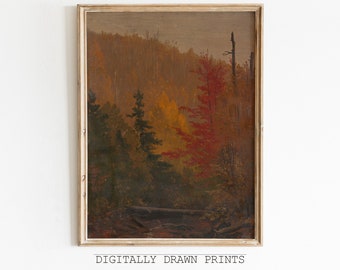 Autumn Printable Field Landscape Oil Painting, Rustic Farm House, Moody Field Landscape Oil Painting Printable, Art Digital Download