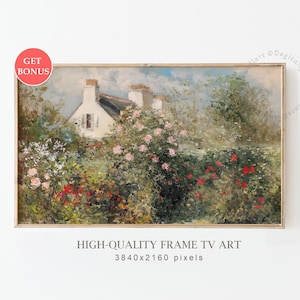 Samsung Frame TV Art, Summer Cottage Floral Garden, Vintage Oil Painting, Cottagecore Wall Art Decor, Farmhouse TV Art, Digital Download