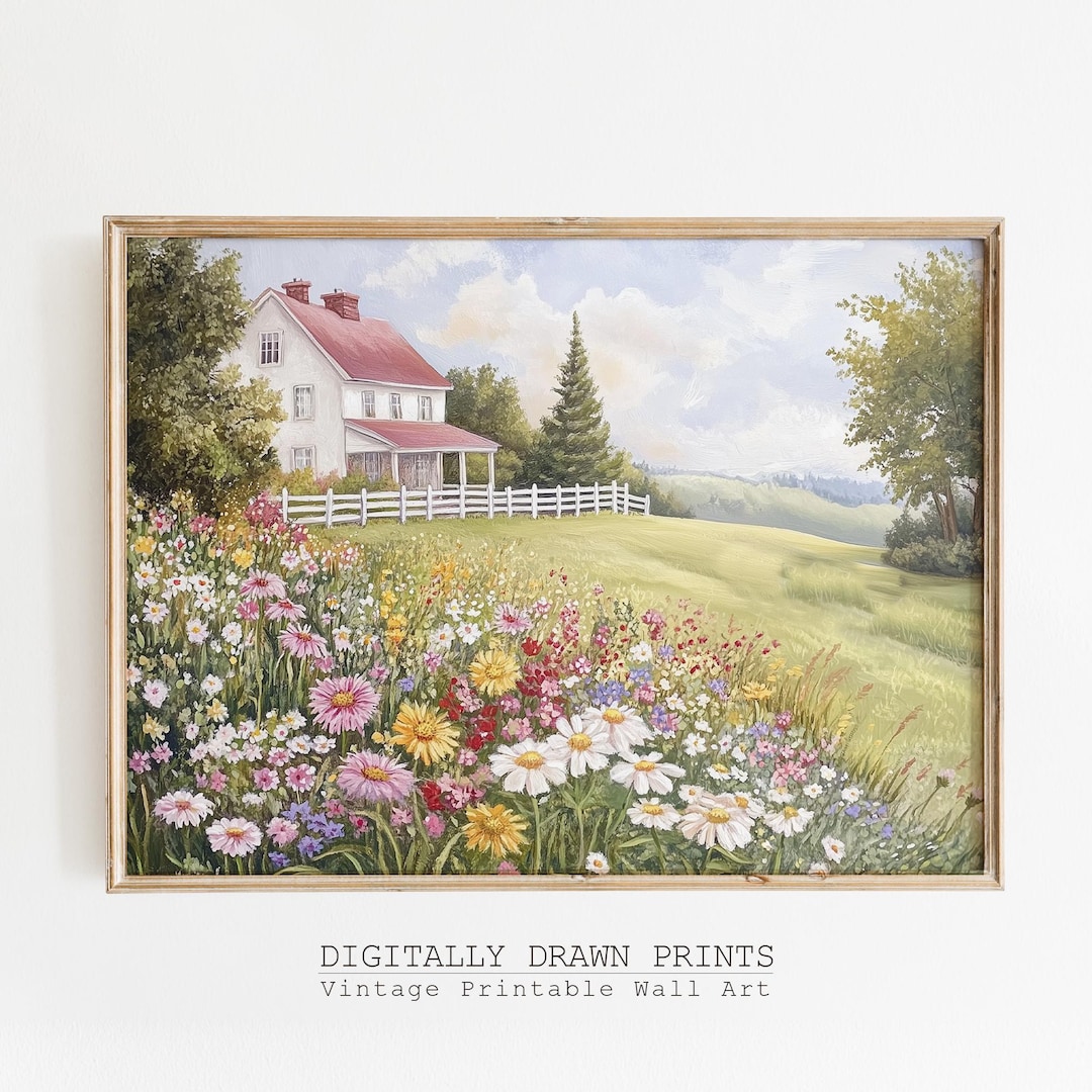 Printable Cottage Garden Wall Art, Vintage Spring Landscape Painting ...