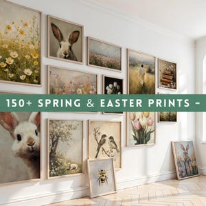 150+ Spring Printable Wall Art Mega Bundle, Easter & Wildflower Vintage Prints, Neutral Farmhouse Seasonal Decor Download