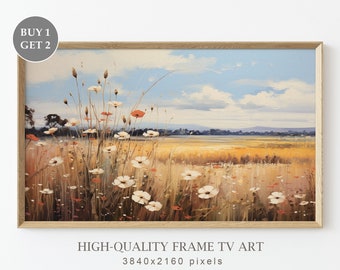 Lente wilde bloemen veld Vintage Frame TV kunst, lente kunst voor TV, Wildflower kunst, digitale lente esthetische decor, digitale download
