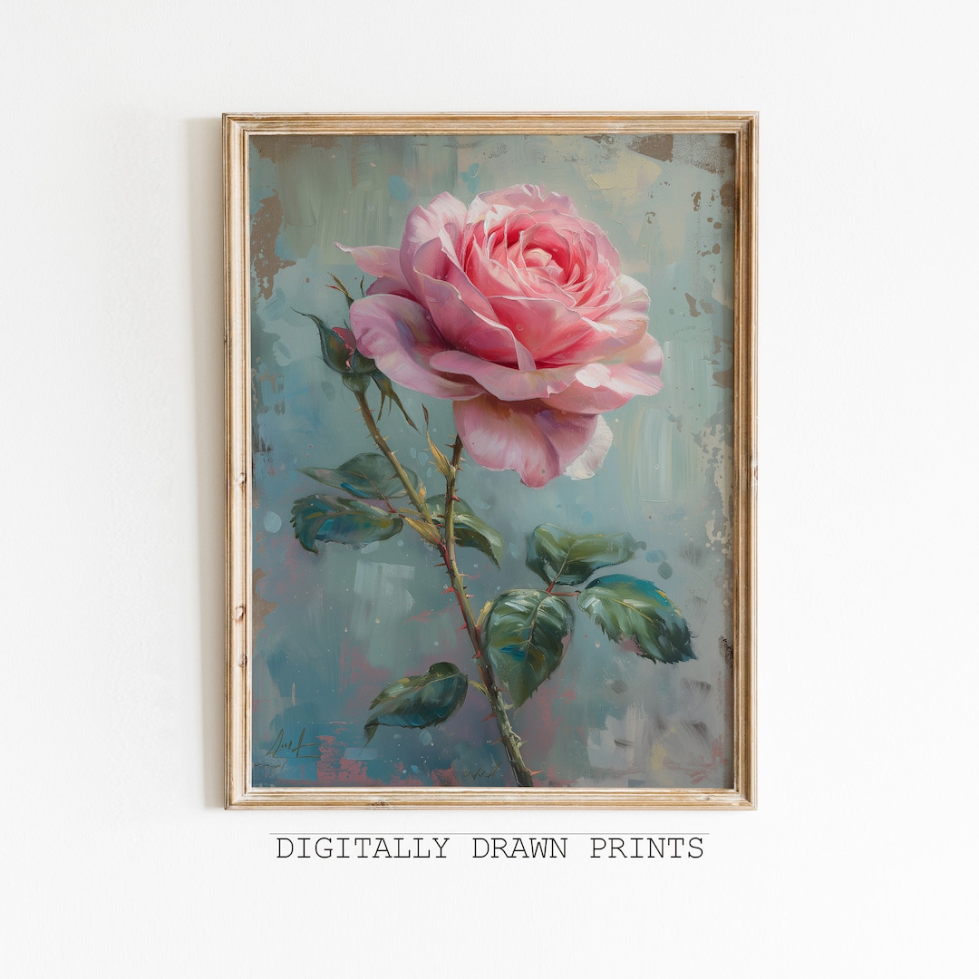 Vintage Printable Oil Painting, Rose Wall Art Print, Floral Still Life ...