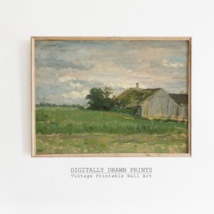 Summer Vintage Landscape Oil Painting, Farmhouse Decor Wall Art PRINTABLE, Digital Download