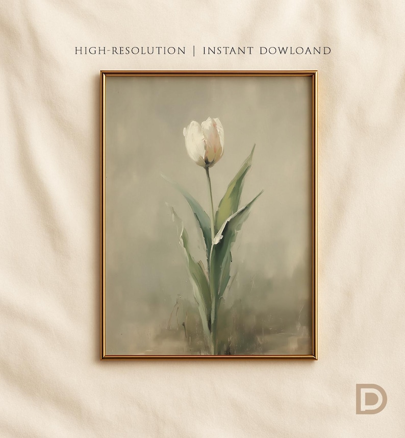 Neutral White Tulip Printable Wall Art, Minimalist Spring Flower ...