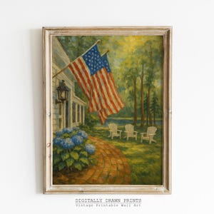 4th Of July Printable Wall Art, Patriotic Americana Summer Decor, American Flag Cottage Painting, Independence Day Digital Download Art