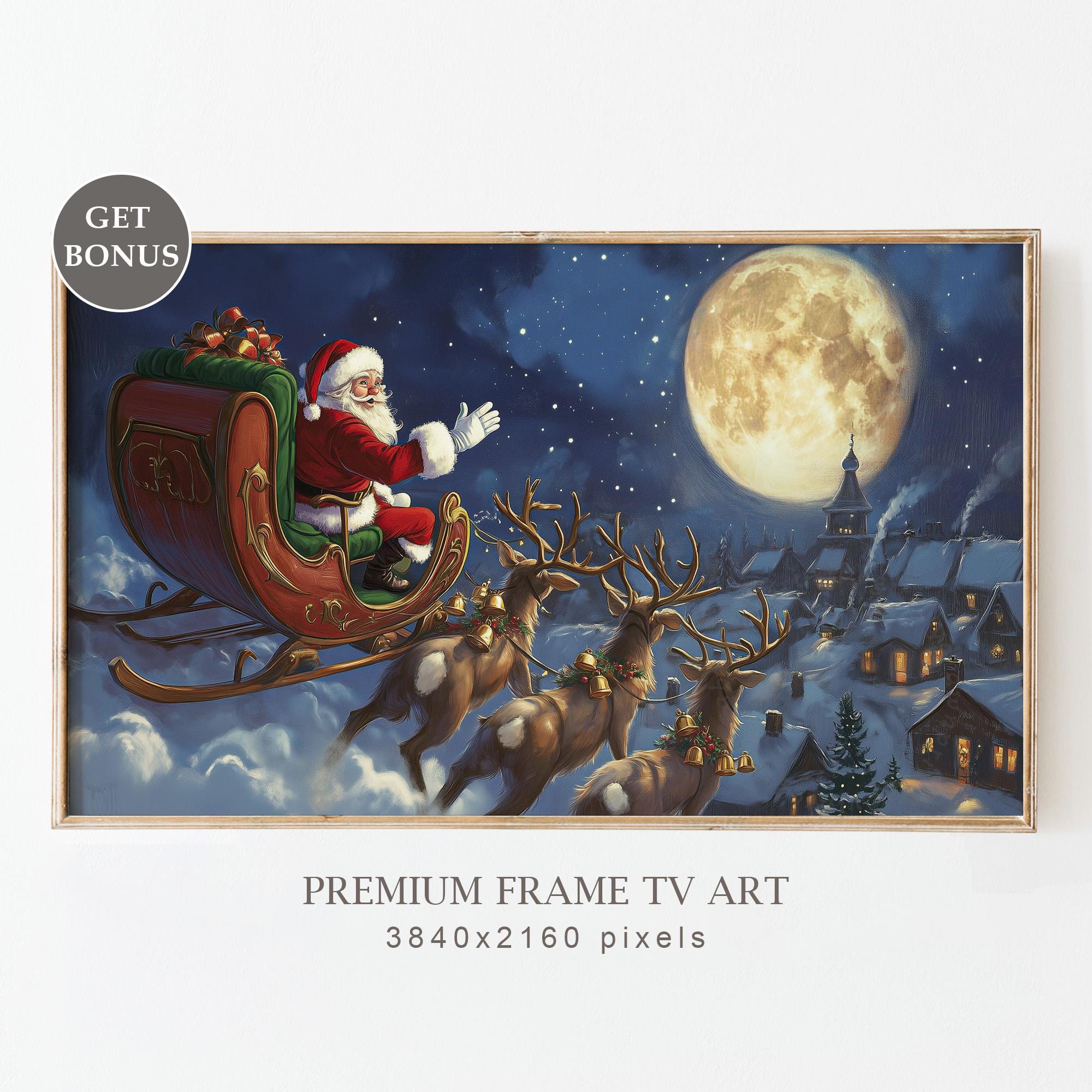 Santa's Christmas Sleigh Ride, Christmas Frame TV Art Instant