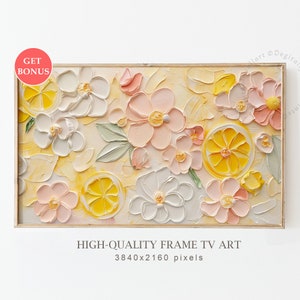 Abstract Floral Lemon Frame TV Art, Summer Blossoms Digital Art for Samsung Frame TV, Colorful Botanical Wall Art