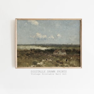 Printable Landscape Art, Vintage Print, Country Landscape Painting, Digital Download