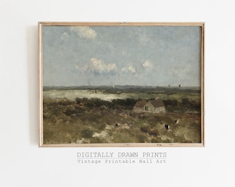 Printable Landscape Art, Vintage Print, Country Landscape Painting, Digital Download