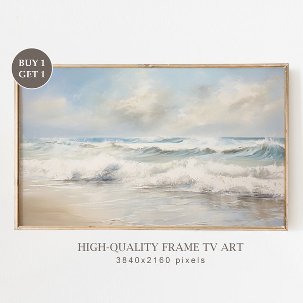 Neutral Summer Abstract Frame TV Art | Ocean Waves Seascape Instant Digital Download Beach Painting | Pastel Toned Toned Textured Art for TV