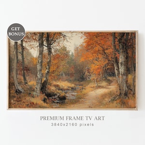 Vintage Fall Frame TV Art, Moody Autumn Wall Decor, Rustic Country Landscape Painting, Thanksgiving Instant Decor, Digital Download TV Frame