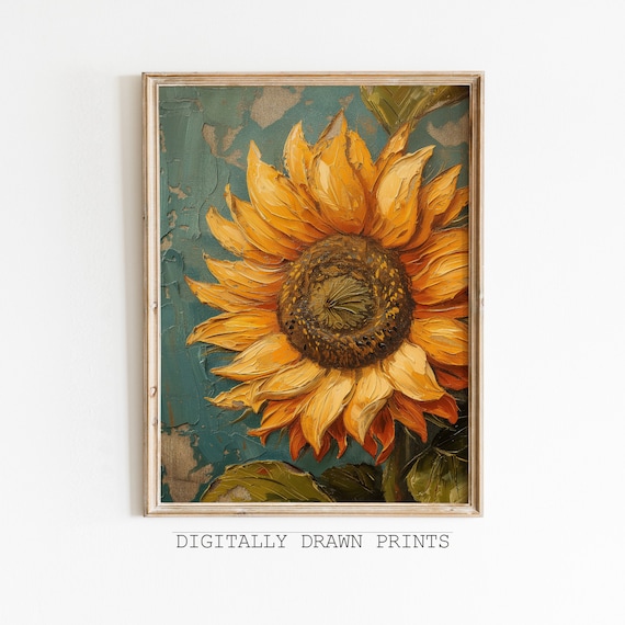 Vintage Sunflower Print, Spring Country Art Print, Floral Still Life Oil Painting, Cottagecore Wall Art Decor, Digital Download