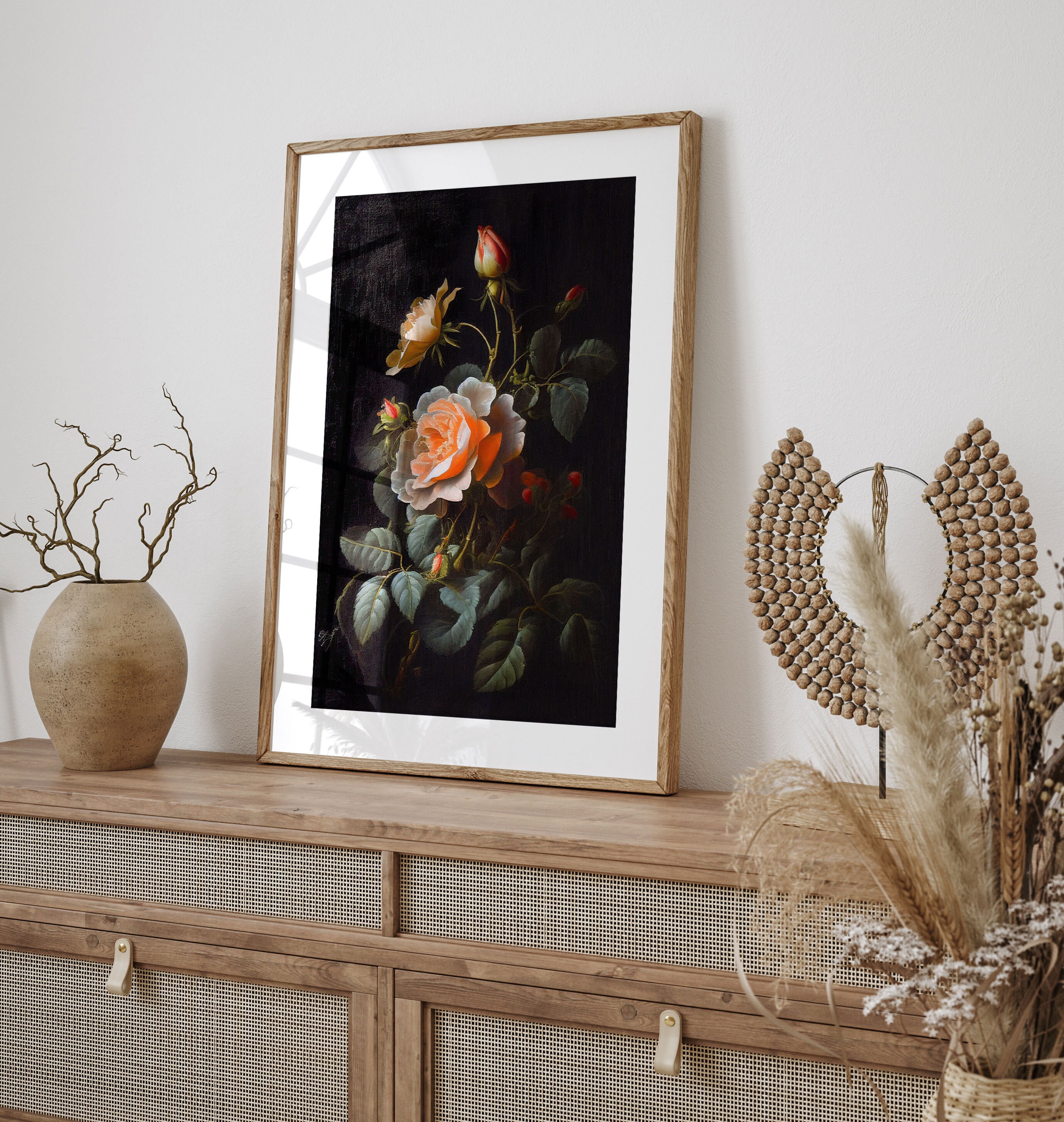 Dark Academia Flower Painting Printable Art, Moody Floral Wall Art ...