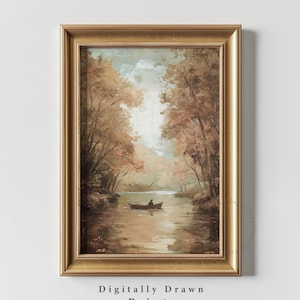 Printable Vintage Autumn Painting, Moody Fall Landscape, Farmhouse Decor, Rustic Neutral Wall Art, Digital Download Art
