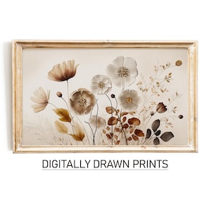 Fall Wildflowers Samsung TV Frame Art, Neutral Wild Flower Painting, Autumn Samsung TV Art, Art Digital Download