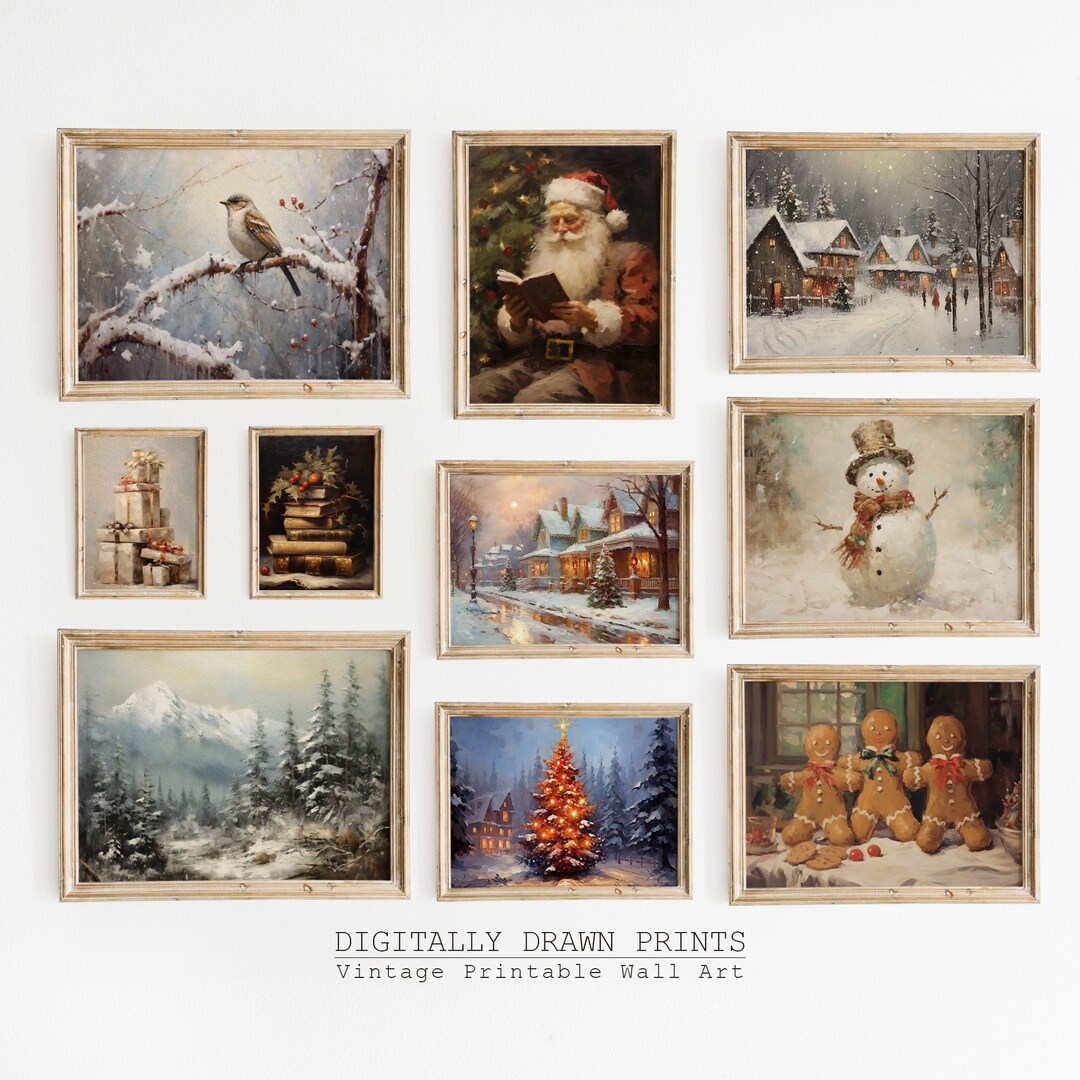 Christmas Gallery Wall SET of 10 Vintage Christmas Wall Art Printable