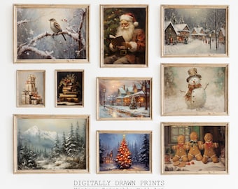 Galeria de Natal CONJUNTO de 10 arte de parede de Natal vintage para impressão pintura a óleo rústica de Natal decoração sazonal arte download digital