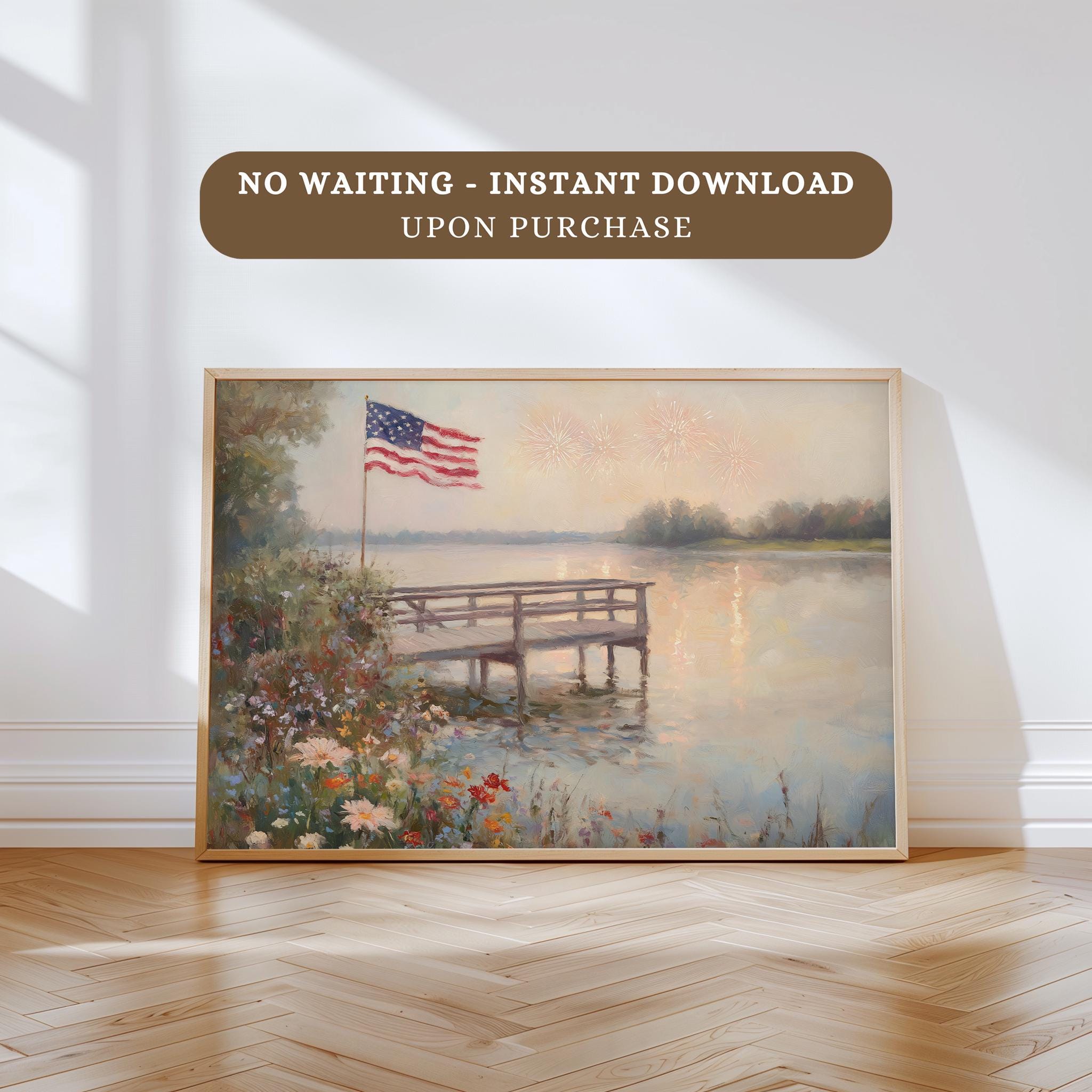 Neutral Coastal 4th of July Printable Wall Art Print, Muted American ...