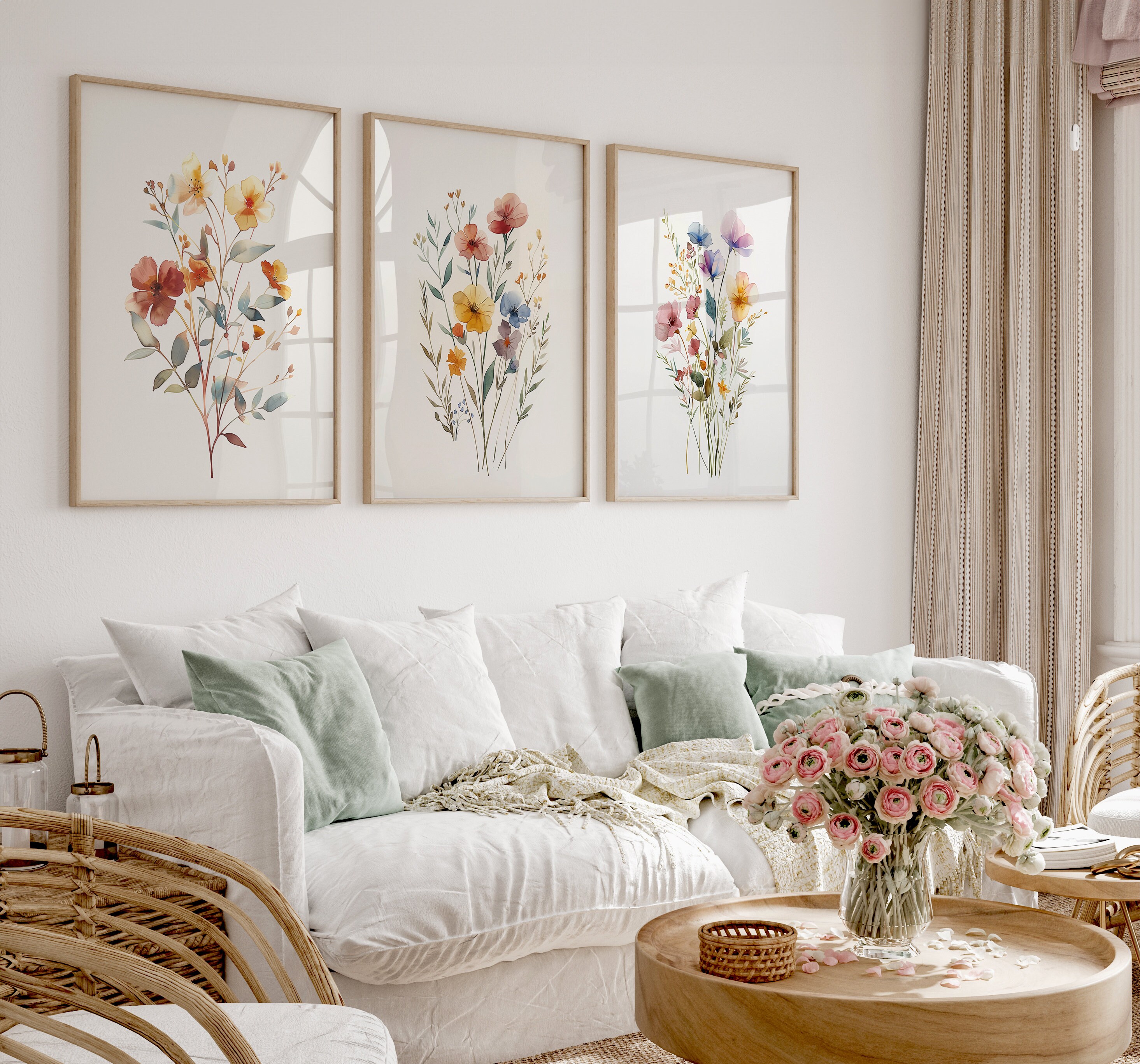 Botanical Wildflower Trio Printable Wall Art | Set of 3 Floral Prints ...