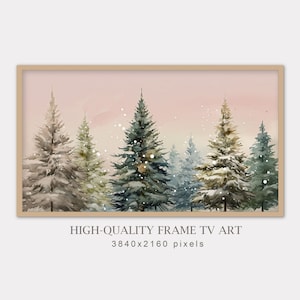 Christmas Samsung Frame TV Art, Winter Trees Painting, Christmas Decor, Winter Holiday Painting, Digital TV Art