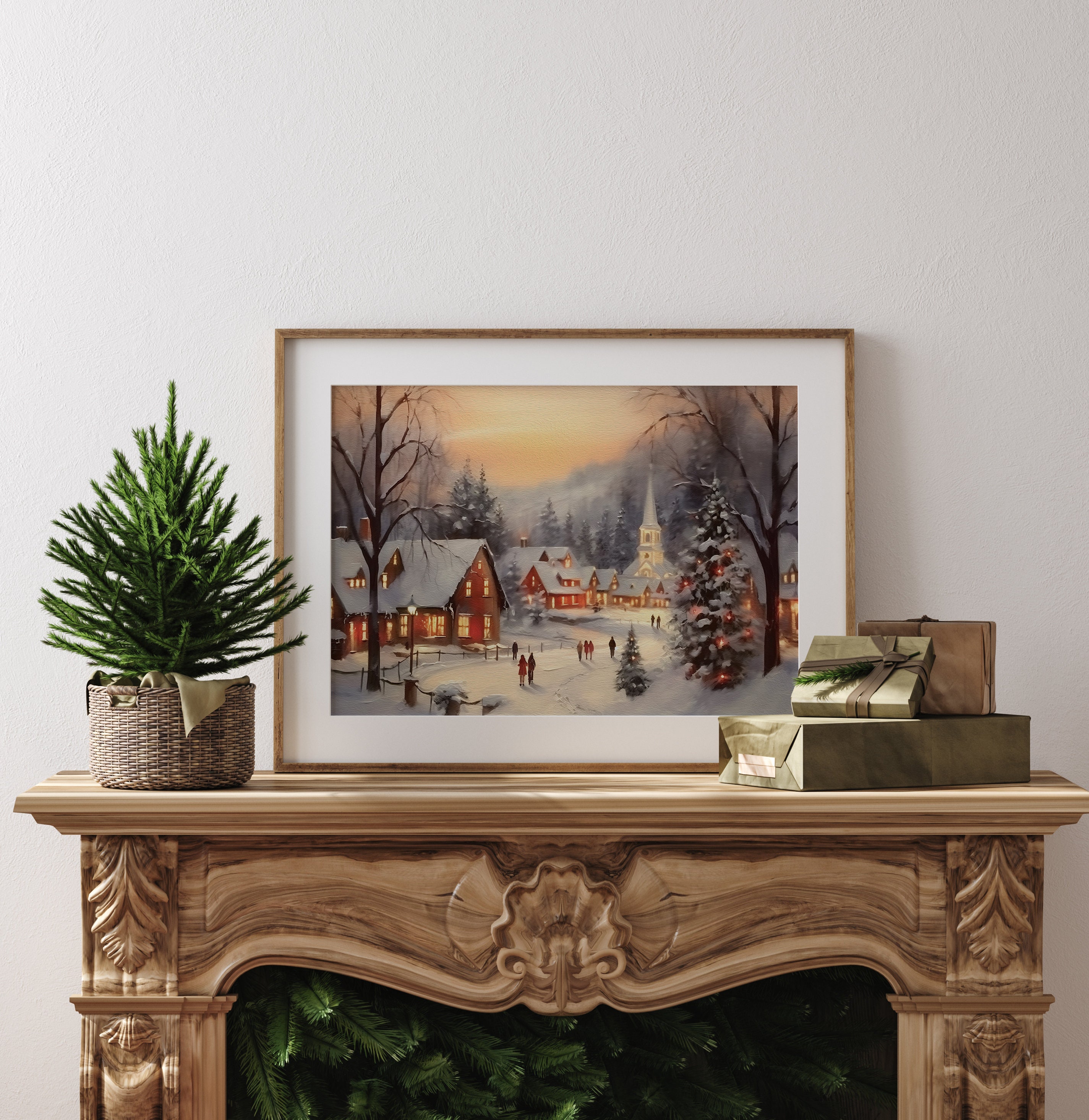 Impression Toile Canvas 20x16 – Ferme De Noël, Gui, Sapin – Twisted R Design