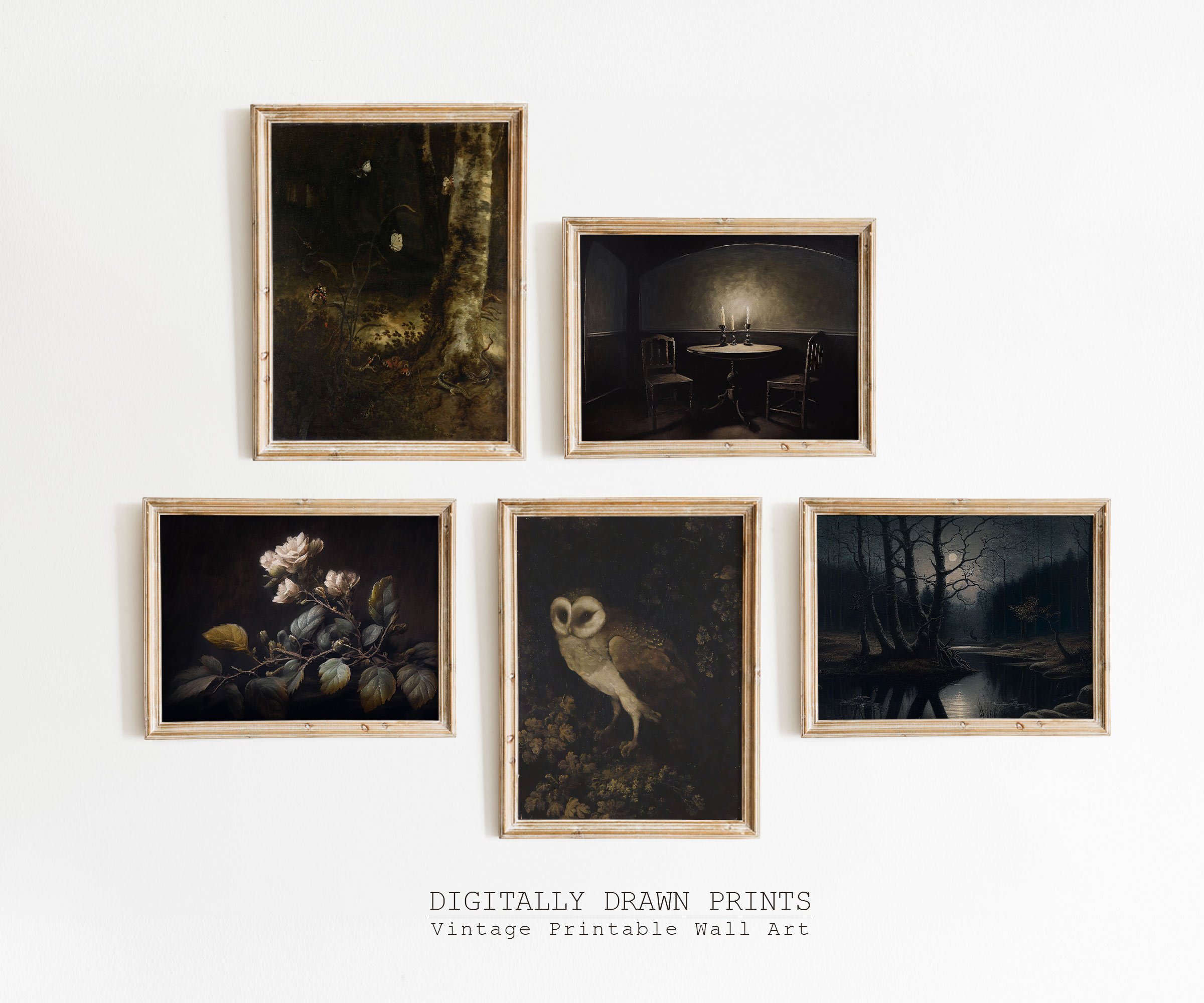 Dark Academia Gallery Set | Set of 5 | Halloween Art Prints | Moody ...