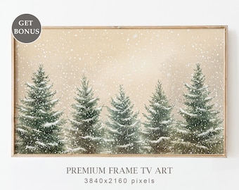 Christmas Samsung Frame TV Art, Neutral Winter Trees Painting, Christmas Decor, Winter Holiday Painting, Digital TV Art Instant Download