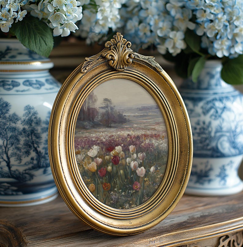 Vintage Spring Landscape Printable Wall Art, Neutral Tulip Field Print ...