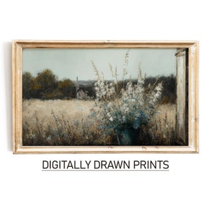 Samsung Frame TV Art Wildflower Field, Spring Flower Meadow, Vintage Painting, Digital Download