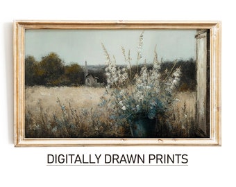 Samsung Frame TV Art Campo de flores silvestres, Prado de flores de primavera, Pintura vintage, Descarga digital