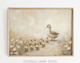 Druckbare Osterwandkunst, Frühlingsdruck, Bauernhausdekor, Vintage Entendruck, Neutrale Kinderzimmerkunst, Ostern Wohnkultur Digitaler Download