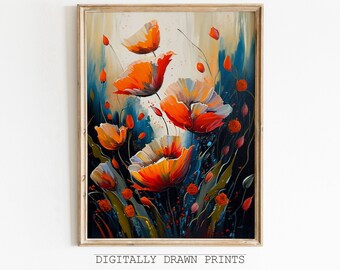 Abstract Printable  Art, Abstract Flowers Painting, Floral Painting, Spring Flowers Painting, Digital Download, Flower Art