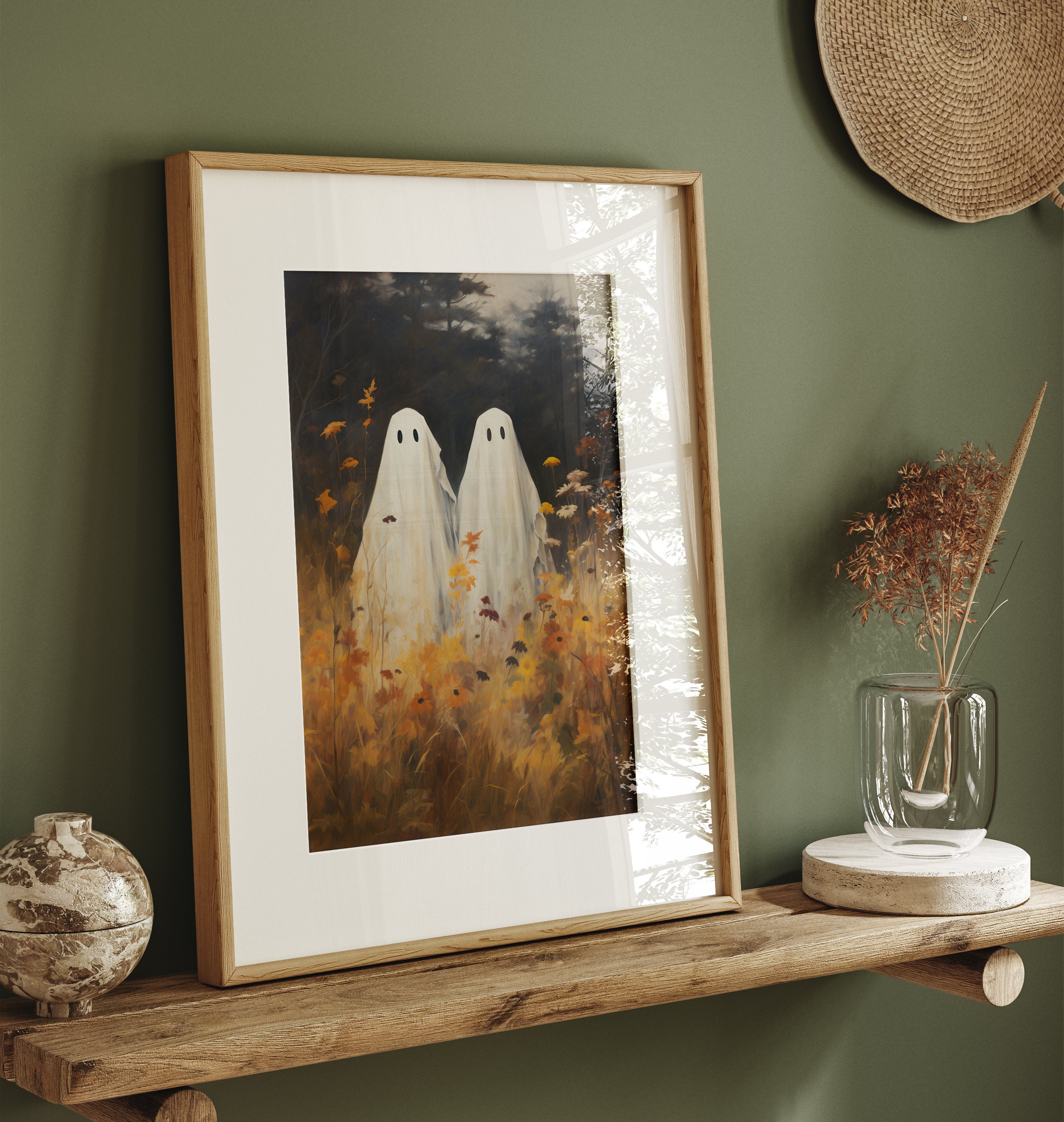Cute Ghost Art Print, Halloween Autumn Vintage Farm House, Spooky ...