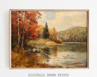 Rustic Fall Landscape Printable Wall Art, Autumn Painting, Vintage Fall Print, Countryside Decor, Warm Fall Toned Printable Digital Download
