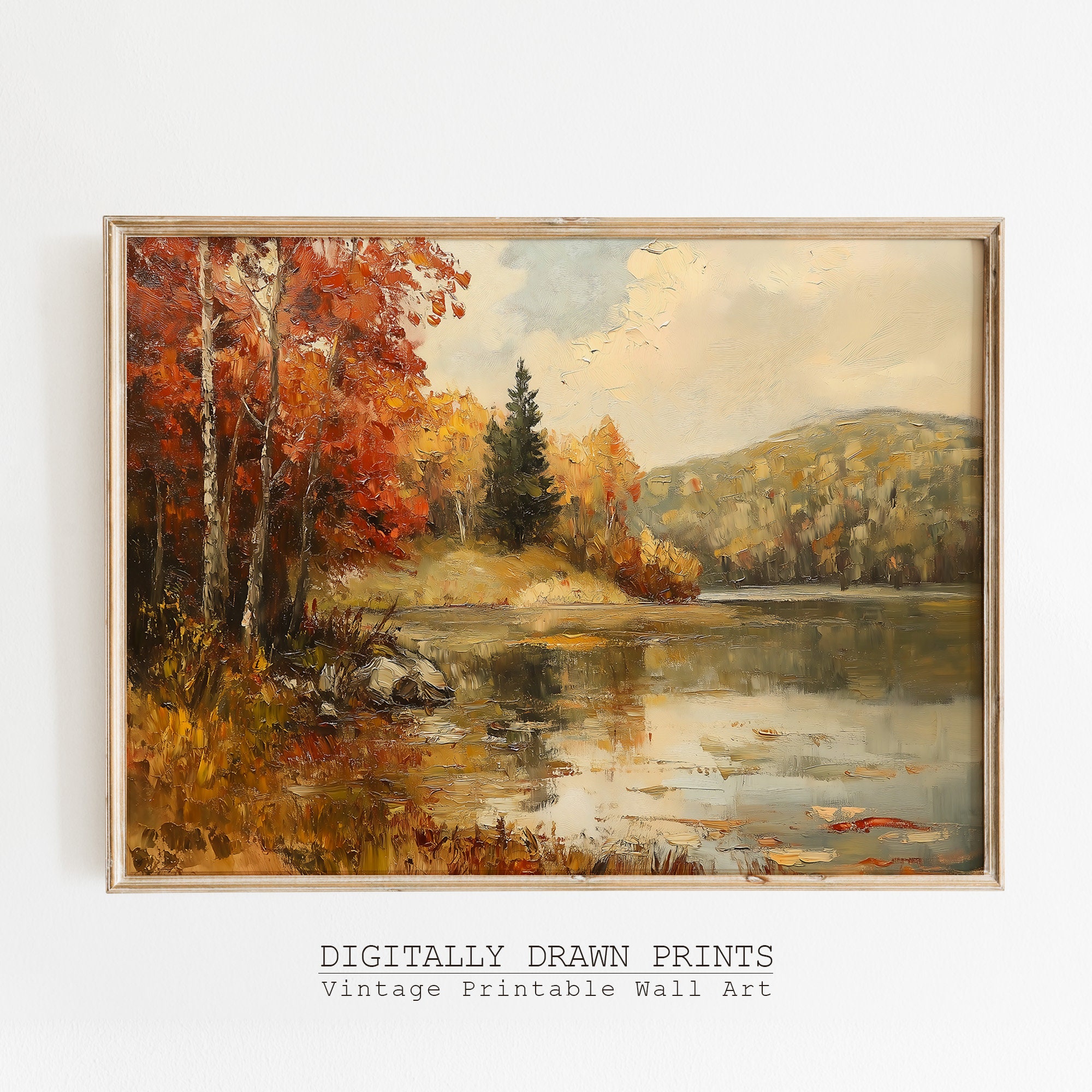Rustic Fall Drawing Rustic Fall Landscape Printable Wall Art, Autumn Painting, Vintage Fall ...