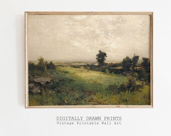 Vintage Landscape Oil Painting, Farmhouse Decor Wall Art PRINTABLE, Digital Download