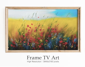 Samsung Frame TV Art Campo de flores silvestres, Prado de flores, Pintura vintage, Descarga digital