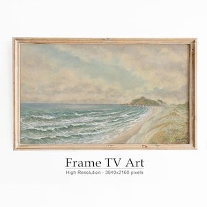 Summer Samsung Frame TV Art Instant Download, Neutral Farmhouse Beach Art for TV, Muted Coastal Oil Painting, Beach House Decor
