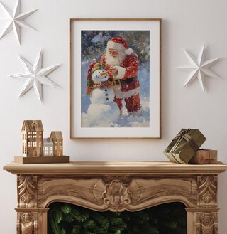 YEESAM ART – Kit Dipingi Con I Numeri Per Adulti E Bambini: Pupazzo Di Neve E Babbo Natale Su Tela 50x40 Cm, Colori Acrilici E Pennelli Inclusi