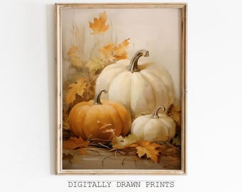 Fall Wall Decor Printable Pumpkin Still Life Painting, Halloween Autumn Decor Thanksgiving Print, Rustic Fall Art Vintage Autumn Wall Print