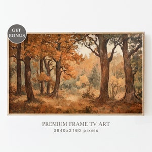 Vintage Fall Frame TV Art, Antique Autumn Landscape Field Oil Painting, Rustic Thanksgiving Wall Decor, Autumn Forest Digital Download Art