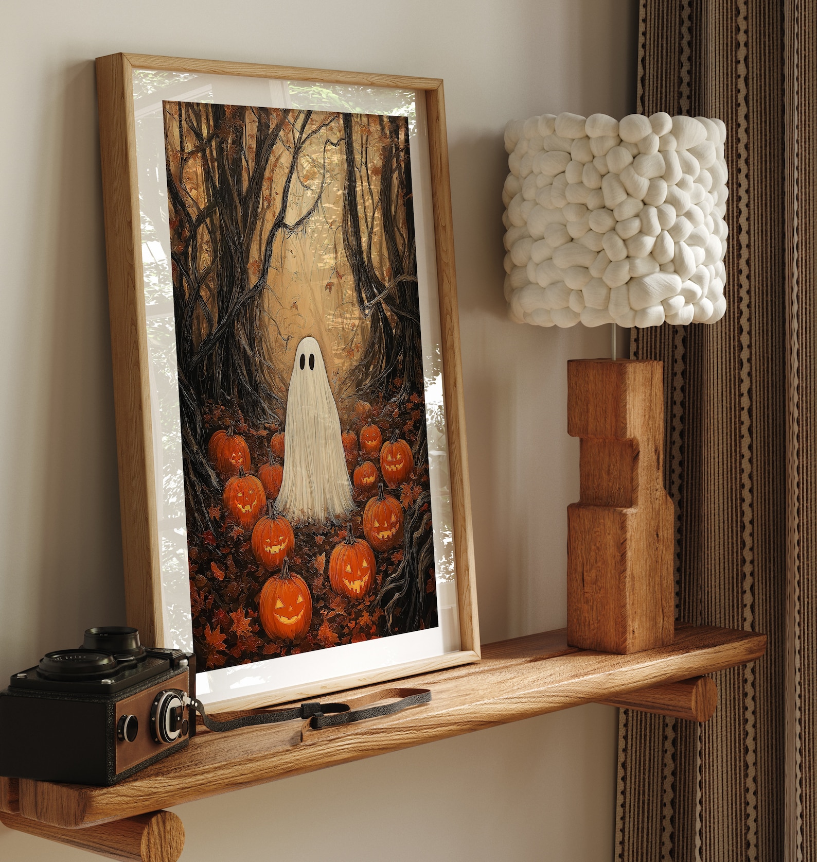 Moody Ghost Halloween Painting, Autumn Landscape Vintage Wall Art ...