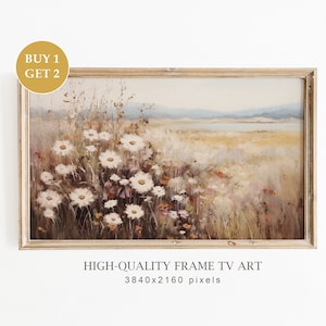 Samsung Rahmen TV Kunst, Frühling Wildblumenfeld, Blumenwiese Ölgemälde, Warmer Ton Landschaft, Cottagecore Wand-Dekor, digitaler Download