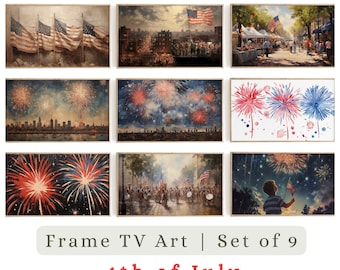 4th of July Art For Frame TV Set of 9 Vintage Forth of July Paintings, American Independence Day Decor, Farmhouse 4th of July Bundle TV Art