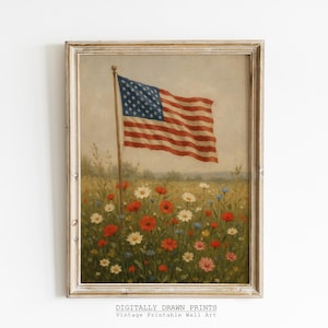 Vintage Patriotic 4th of July Printable, Neutral 4th Of July American Flag Wall Art, Rustic Independence Day Decor, 4th of July Print