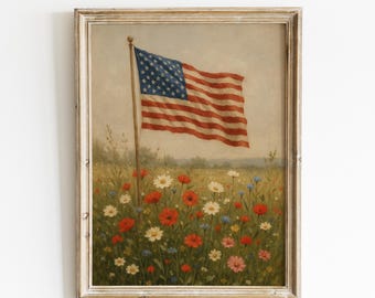 Vintage Patriotic 4th of July Printable, Neutral 4th Of July American Flag Wall Art, Rustic Independence Day Decor, 4th of July Print