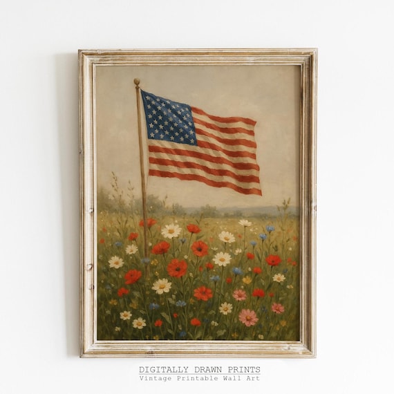 Vintage Patriotic 4th of July Printable, Neutral 4th Of July American Flag Wall Art, Rustic Independence Day Decor, 4th of July Print